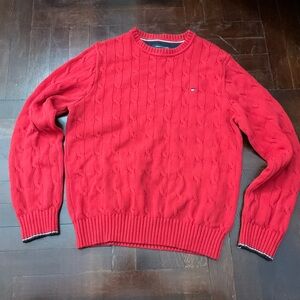 Tommy Hilfiger Red Crewneck Cable Knit Sweater
